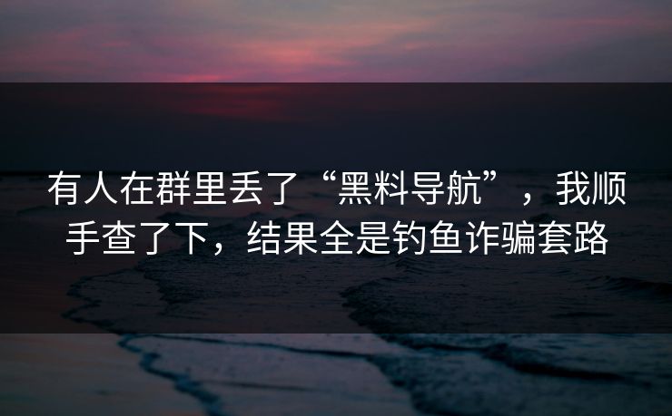 有人在群里丢了“黑料导航”,我顺手查了下,结果全是钓鱼诈骗套路