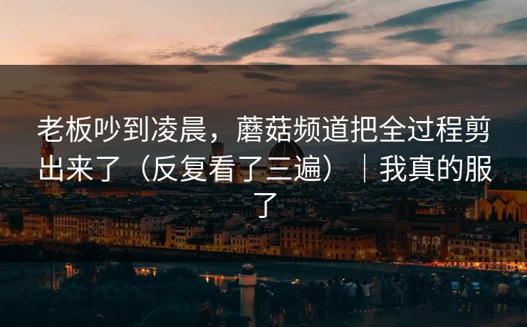 老板吵到凌晨,蘑菇频道把全过程剪出来了(反复看了三遍)|我真的服了