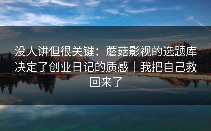没人讲但很关键：蘑菇影视的选题库决定了创业日记的质感｜我把自己救回来了